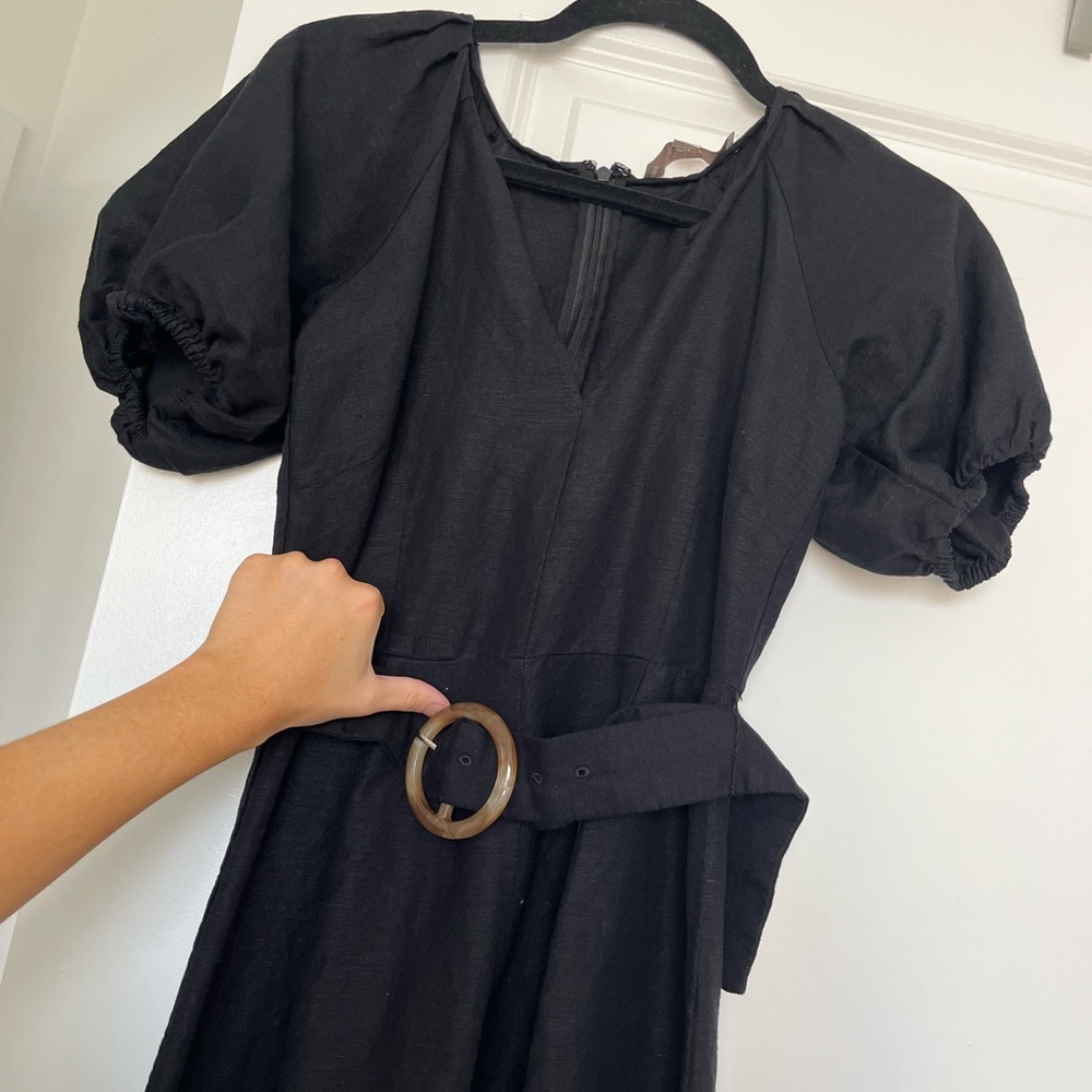 Linen Black Midi Dress
